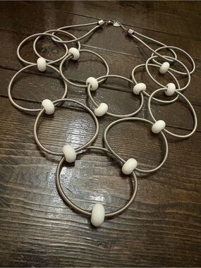Sandrine Giraud White Bead Silver-Tone Link Statement Necklace